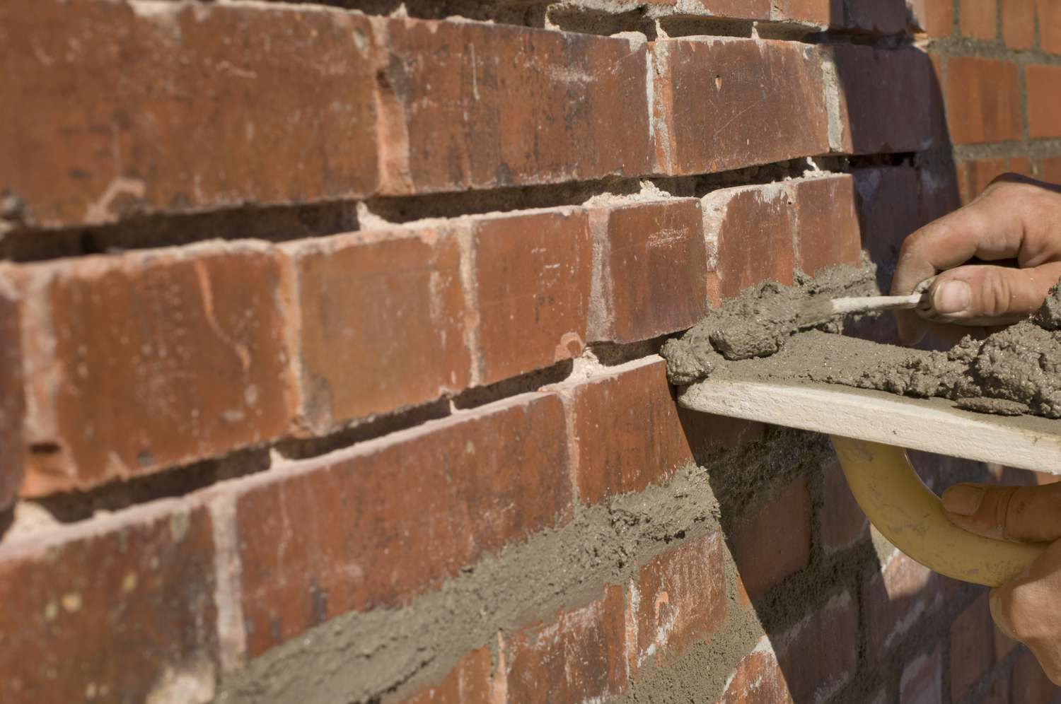 Brick repointing close-up